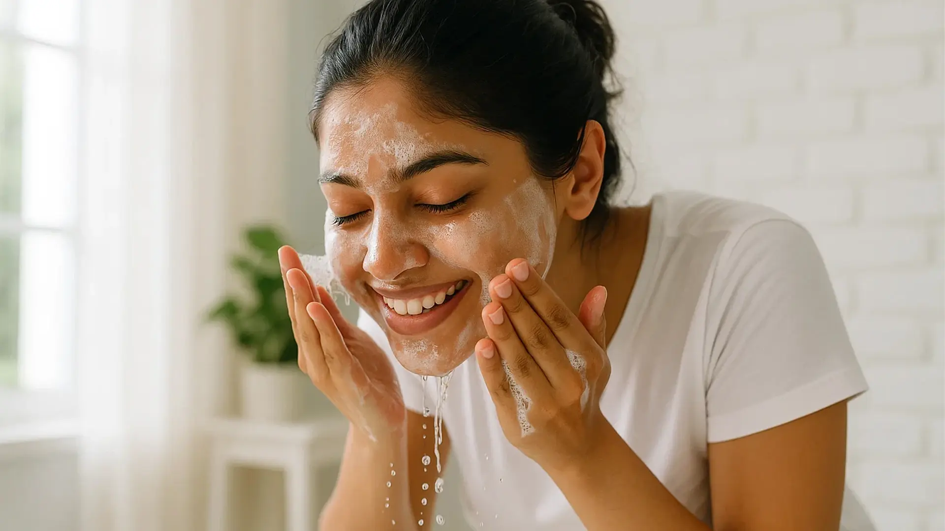Gently cleansing the face with a suitable cleanser